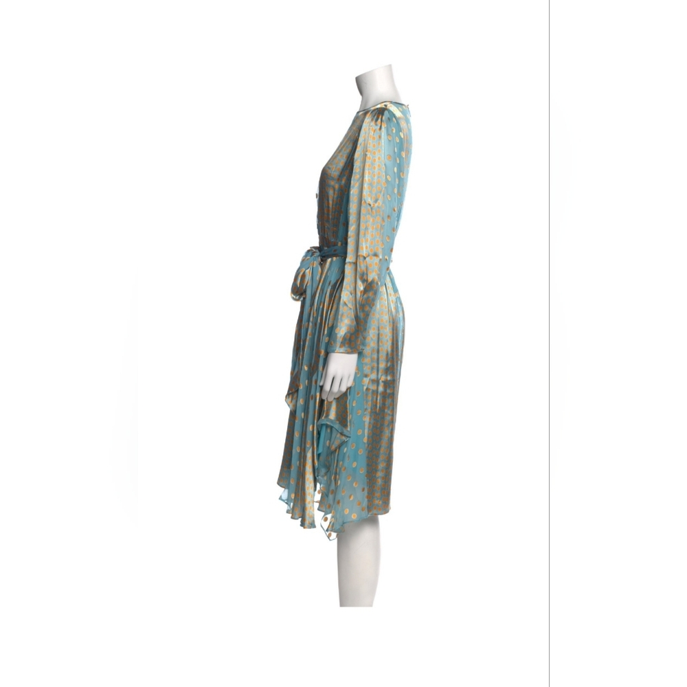 Diane von Furstenberg turquoise silk midi Blue and Gold Polka Dot Dress, Size 2 - Picture 2 of 3